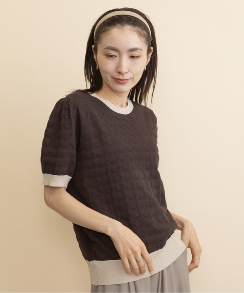lodie（ロディ）の「ハートジャガード バイカラー半袖ニット（ニット/セーター・レディース・ブラウン/ブラック・FREE）」の21枚目の写真