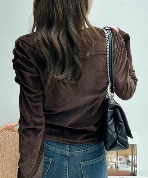 Ada.（エイダ）の「シアー ベロア フロント シャーリング カットソー（Tシャツ/カットソー・レディース・グレー/オフホワイト/ブラウン・FREE）」の19枚目の写真