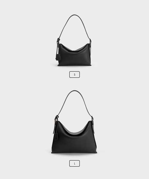 CHARLES & KEITH(チャールズ & キース)の「【本革】ラージ レザー トップフラップ ホーボーバッグ(ショルダーバッグ・レディース・ブラック・L)」の6枚目の写真