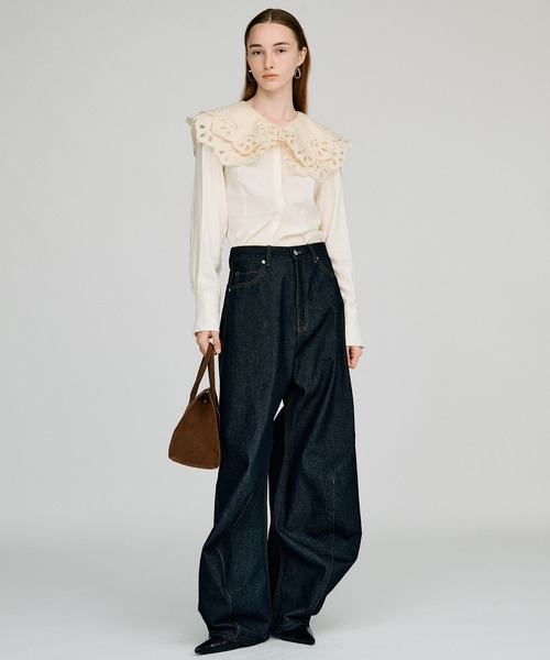 PRANK PROJECT（プランクプロジェクト）の「【2026Autumn Pre-Order】エンブロイダリースカラップカラーブラウス / Embroidery Scallop Collar Blouse（シャツ/ブラウス・レディース・ブラック/ホワイト・FREE）」の8枚目の写真