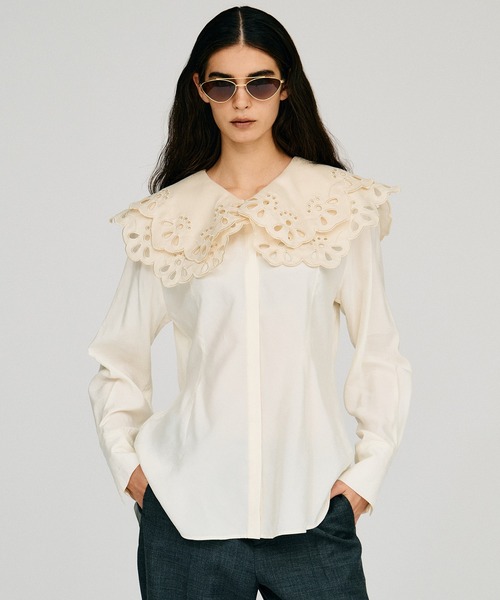 PRANK PROJECT（プランクプロジェクト）の「【2026Autumn Pre-Order】エンブロイダリースカラップカラーブラウス / Embroidery Scallop Collar Blouse（シャツ/ブラウス・レディース・ブラック/ホワイト・FREE）」の15枚目の写真