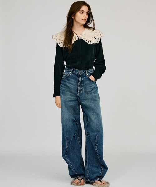 PRANK PROJECT（プランクプロジェクト）の「【2026Autumn Pre-Order】エンブロイダリースカラップカラーブラウス / Embroidery Scallop Collar Blouse（シャツ/ブラウス・レディース・ブラック/ホワイト・FREE）」の7枚目の写真