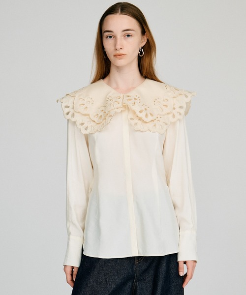 PRANK PROJECT（プランクプロジェクト）の「【2026Autumn Pre-Order】エンブロイダリースカラップカラーブラウス / Embroidery Scallop Collar Blouse（シャツ/ブラウス・レディース・ブラック/ホワイト・FREE）」の12枚目の写真