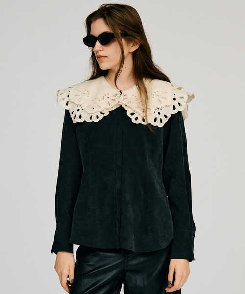 PRANK PROJECT（プランクプロジェクト）の「【2026Autumn Pre-Order】エンブロイダリースカラップカラーブラウス / Embroidery Scallop Collar Blouse（シャツ/ブラウス・レディース・ブラック/ホワイト・FREE）」の13枚目の写真