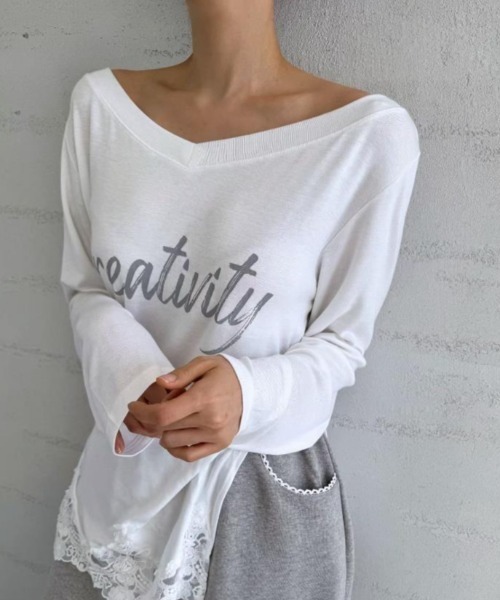 semplice(センプリチェ)の「カットソー【韓国ファッション】(Tシャツ/カットソー・レディース・ホワイト/ブラウン・F)」の7枚目の写真