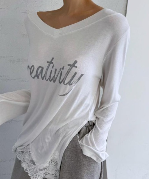 semplice(センプリチェ)の「カットソー【韓国ファッション】(Tシャツ/カットソー・レディース・ホワイト/ブラウン・F)」の8枚目の写真