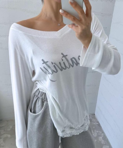 semplice(センプリチェ)の「カットソー【韓国ファッション】(Tシャツ/カットソー・レディース・ホワイト/ブラウン・F)」の9枚目の写真