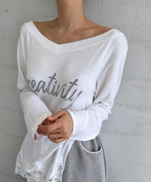 semplice(センプリチェ)の「カットソー【韓国ファッション】(Tシャツ/カットソー・レディース・ホワイト/ブラウン・F)」の10枚目の写真