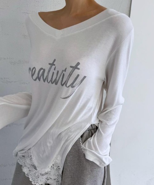 semplice(センプリチェ)の「カットソー【韓国ファッション】(Tシャツ/カットソー・レディース・ホワイト/ブラウン・F)」の11枚目の写真