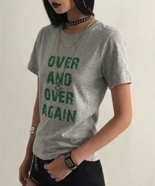 SHEPP(シープ)の「クラックロゴプリント 半袖クルーネックTシャツ(Tシャツ/カットソー・レディース・グレー/ホワイト・L/M)」の9枚目の写真