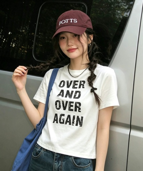 SHEPP(シープ)の「クラックロゴプリント 半袖クルーネックTシャツ(Tシャツ/カットソー・レディース・グレー/ホワイト・L/M)」の6枚目の写真