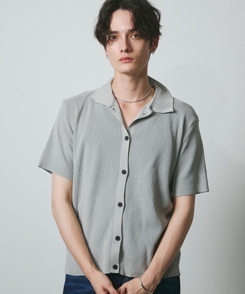 DAZE(デイズ)の「サーマル編み ニットポロシャツ(Tシャツ/カットソー・メンズ・グレー/ブラック/チャコールグレー・SMALL/MEDIUM/LARGE)」の3枚目の写真