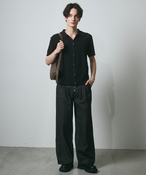 DAZE(デイズ)の「サーマル編み ニットポロシャツ(Tシャツ/カットソー・メンズ・グレー/ブラック/チャコールグレー・SMALL/MEDIUM/LARGE)」の4枚目の写真
