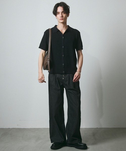 DAZE(デイズ)の「サーマル編み ニットポロシャツ(Tシャツ/カットソー・メンズ・グレー/ブラック/チャコールグレー・SMALL/MEDIUM/LARGE)」の5枚目の写真