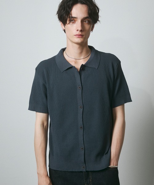 DAZE(デイズ)の「サーマル編み ニットポロシャツ(Tシャツ/カットソー・メンズ・グレー/ブラック/チャコールグレー・SMALL/MEDIUM/LARGE)」の10枚目の写真