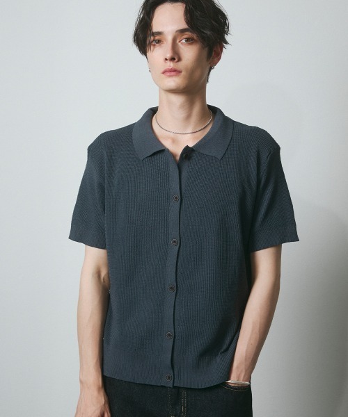 DAZE(デイズ)の「サーマル編み ニットポロシャツ(Tシャツ/カットソー・メンズ・グレー/ブラック/チャコールグレー・SMALL/MEDIUM/LARGE)」の11枚目の写真
