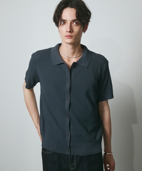 DAZE(デイズ)の「サーマル編み ニットポロシャツ(Tシャツ/カットソー・メンズ・グレー/ブラック/チャコールグレー・SMALL/MEDIUM/LARGE)」の13枚目の写真