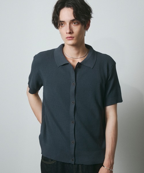 DAZE(デイズ)の「サーマル編み ニットポロシャツ(Tシャツ/カットソー・メンズ・グレー/ブラック/チャコールグレー・SMALL/MEDIUM/LARGE)」の14枚目の写真