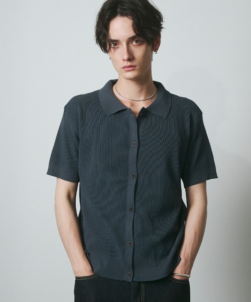 DAZE(デイズ)の「サーマル編み ニットポロシャツ(Tシャツ/カットソー・メンズ・グレー/ブラック/チャコールグレー・SMALL/MEDIUM/LARGE)」の17枚目の写真