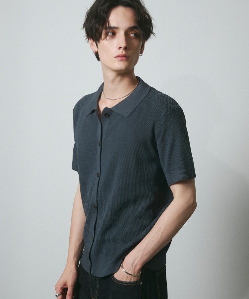 DAZE(デイズ)の「サーマル編み ニットポロシャツ(Tシャツ/カットソー・メンズ・グレー/ブラック/チャコールグレー・SMALL/MEDIUM/LARGE)」の19枚目の写真