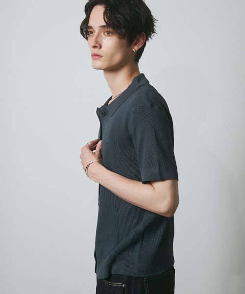 DAZE(デイズ)の「サーマル編み ニットポロシャツ(Tシャツ/カットソー・メンズ・グレー/ブラック/チャコールグレー・SMALL/MEDIUM/LARGE)」の20枚目の写真