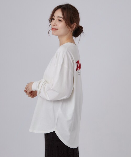 SHOO・LA・RUE（シューラルー）の「【選べる4柄/体型カバー】ゆるっと着られる BIGロンT（Tシャツ/カットソー・レディース・ブラック/ライトグレー/ホワイト/ベビーピンク・00）」の6枚目の写真