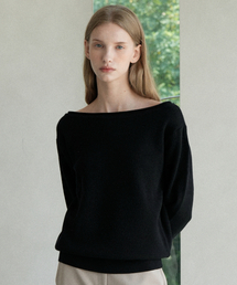 Boat-neck Rolled up Knit (black)