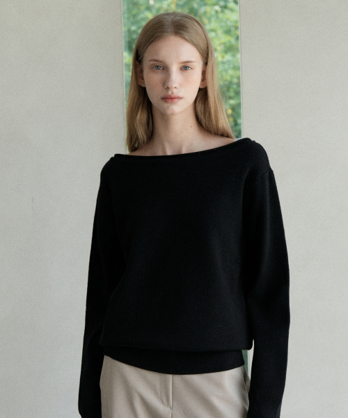 VLETI(ブレッティ)の「Boat-neck Rolled up Knit (black)(ニット/セーター・レディース・ブラック・FREE)」の2枚目の写真