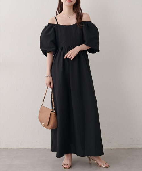 natural couture(ナチュラルクチュール)の「2WAYパフスリーブワンピース(ワンピース・レディース・オフホワイト/ネイビー/ブラウン/ブラック・FREE)」の13枚目の写真