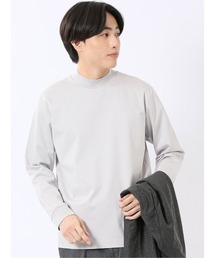 Tシャツ メンズ 長袖 ストレッチ 抗菌防臭 UV 綿 コットン 無地 シルケット スムス モックネック ドレスT