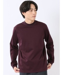 Tシャツ メンズ 長袖 ストレッチ 抗菌防臭 UV 綿 コットン 無地 シルケット スムス モックネック ドレスT