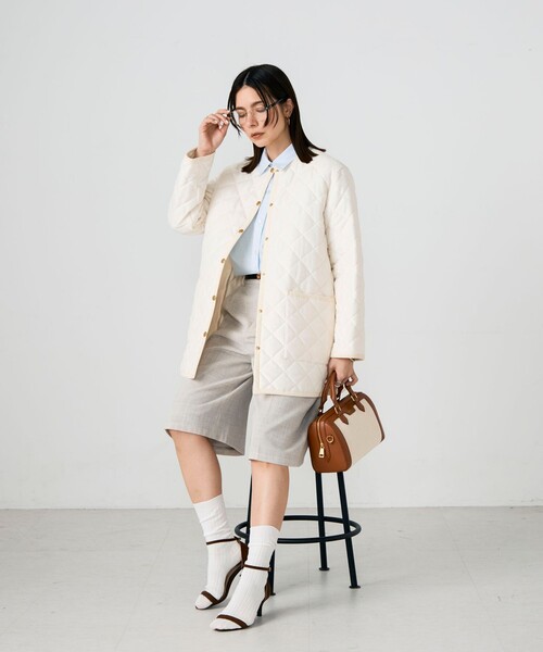 NOLLEY’S(ノーリーズ)の「【Traditional WeatherWear/トラディショナルウェザーウェア】ARKLEY A-LINE MIDDLE(ノーカラーコート・レディース・アイボリー・32/34)」の8枚目の写真
