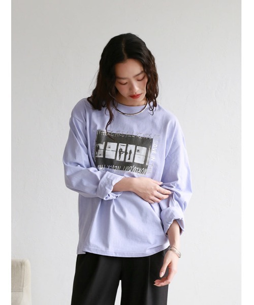 Edit Sheen（エディットシーン）の「オーバーサイズフォト箔ロゴロンT（Tシャツ/カットソー・レディース・ライトイエロー/ライトグリーン/ラベンダー・M）」の4枚目の写真