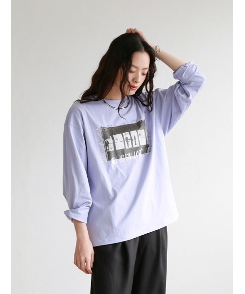 Edit Sheen（エディットシーン）の「オーバーサイズフォト箔ロゴロンT（Tシャツ/カットソー・レディース・ライトイエロー/ライトグリーン/ラベンダー・M）」の5枚目の写真