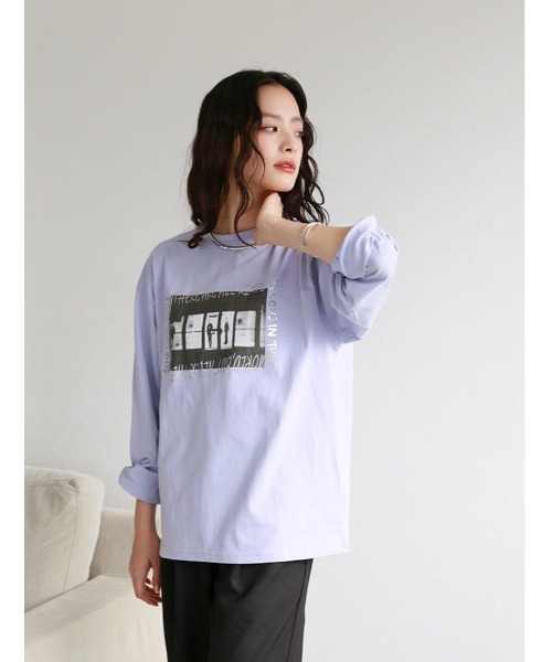 Edit Sheen（エディットシーン）の「オーバーサイズフォト箔ロゴロンT（Tシャツ/カットソー・レディース・ライトイエロー/ライトグリーン/ラベンダー・M）」の6枚目の写真