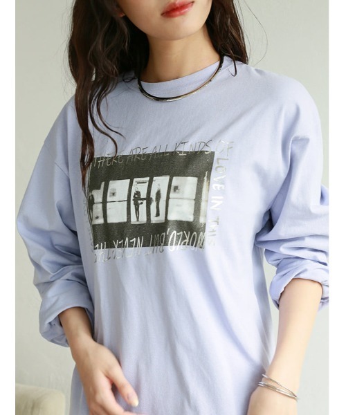 Edit Sheen（エディットシーン）の「オーバーサイズフォト箔ロゴロンT（Tシャツ/カットソー・レディース・ライトイエロー/ライトグリーン/ラベンダー・M）」の10枚目の写真