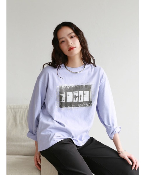 Edit Sheen（エディットシーン）の「オーバーサイズフォト箔ロゴロンT（Tシャツ/カットソー・レディース・ライトイエロー/ライトグリーン/ラベンダー・M）」の8枚目の写真