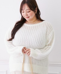 ＜大きいサイズ＞【らめちゃんコラボ】ラメ透かし編みニットトップス