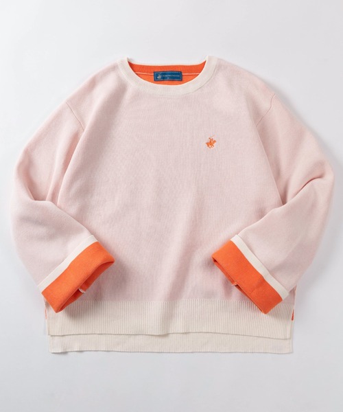 BEVERLY HILLS POLO CLUB(ビバリーヒルズポロクラブ)の「【71】【BEVERLY HILLS POLO CLUB/ビバリーヒルズポロクラブ】レディス ワイドスリーブ ニット/裏地配色/バイカラー/ビックシルエット/セーター(ニット/セーター・レディース・レッド/ネイビー/ブラック/アイボリー・M)」の2枚目の写真
