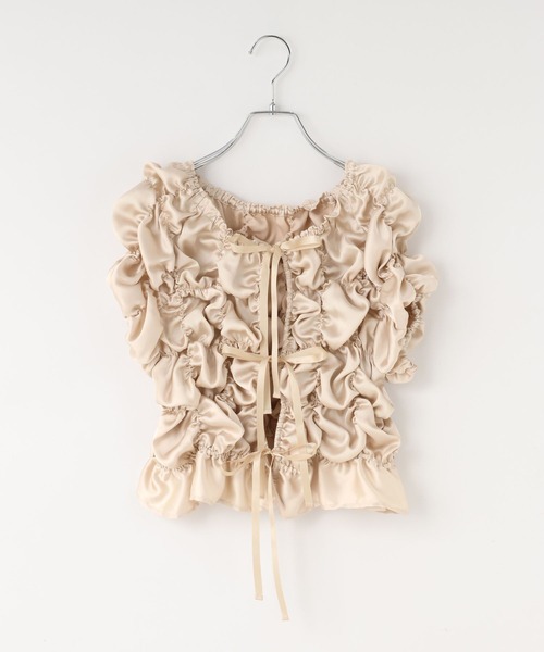 LOWRYS FARM(ローリーズファーム)の「dayme/シャーリングプルオーバーSS 1052692(シャツ/ブラウス・レディース・アイボリー/ブラック・FREE)」の3枚目の写真