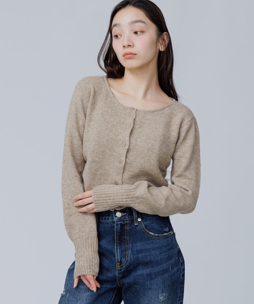 cropped gather knit cardigan（クロップドギャザーニットカーディガン