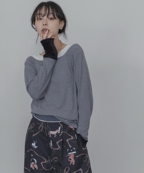 Eimee Law(エイミーロウ)の「ネックレイヤードトップス(Tシャツ/カットソー・レディース・ブラウン/ブラック/アイボリー/グレー・FREE)」の3枚目の写真