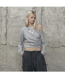 One-Shoulder Snap Sweatshirt (GRAY)