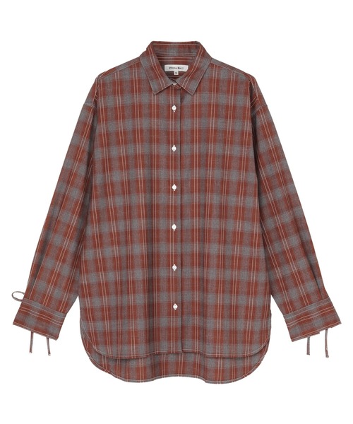 TOKYO SHIRTS(トウキョウシャツ)の「リボンカフス チェック シャツ 長袖 レディースデザインシャツ(シャツ/ブラウス・レディース・オレンジ/チャコールグレー・M/L)」の2枚目の写真