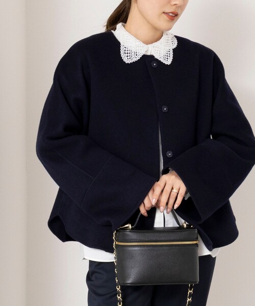 NOLLEY’S(ノーリーズ)の「【一部WEB限定カラー】エアーダブルジロンショートコート(ダッフルコート・レディース・オフホワイト/ネイビー/ライトグレー/キャメル・38)」の3枚目の写真