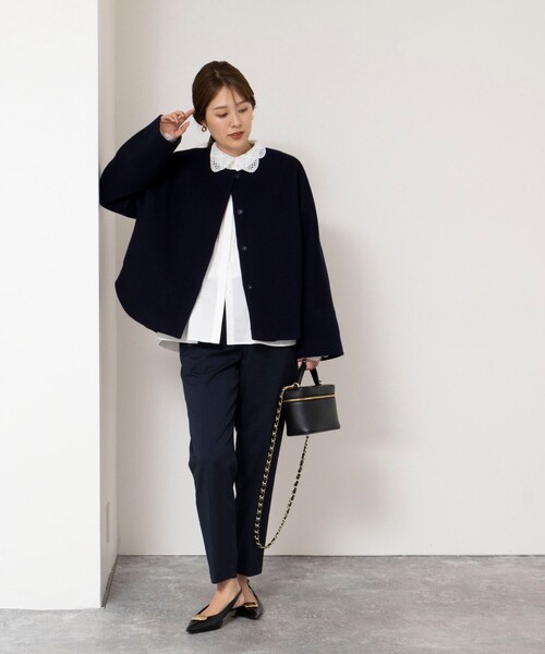 NOLLEY’S(ノーリーズ)の「【一部WEB限定カラー】エアーダブルジロンショートコート(ダッフルコート・レディース・オフホワイト/ネイビー/ライトグレー/キャメル・38)」の5枚目の写真