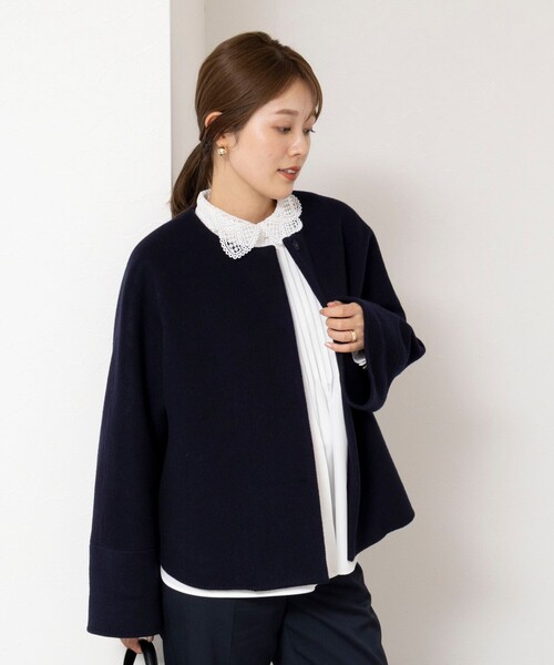 NOLLEY’S(ノーリーズ)の「【一部WEB限定カラー】エアーダブルジロンショートコート(ダッフルコート・レディース・オフホワイト/ネイビー/ライトグレー/キャメル・38)」の11枚目の写真