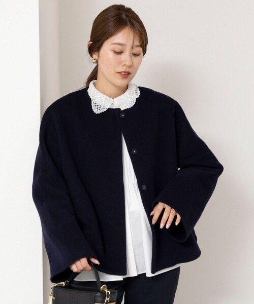 NOLLEY’S(ノーリーズ)の「【一部WEB限定カラー】エアーダブルジロンショートコート(ダッフルコート・レディース・オフホワイト/ネイビー/ライトグレー/キャメル・38)」の12枚目の写真