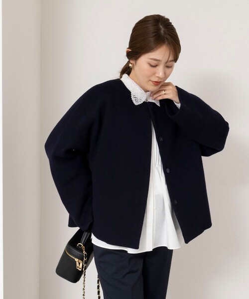 NOLLEY’S(ノーリーズ)の「【一部WEB限定カラー】エアーダブルジロンショートコート(ダッフルコート・レディース・オフホワイト/ネイビー/ライトグレー/キャメル・38)」の15枚目の写真