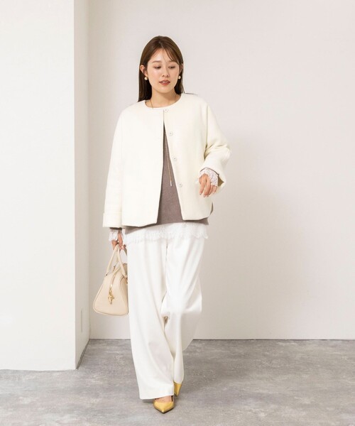NOLLEY’S(ノーリーズ)の「【一部WEB限定カラー】エアーダブルジロンショートコート(ダッフルコート・レディース・オフホワイト/ネイビー/ライトグレー/キャメル・38)」の17枚目の写真